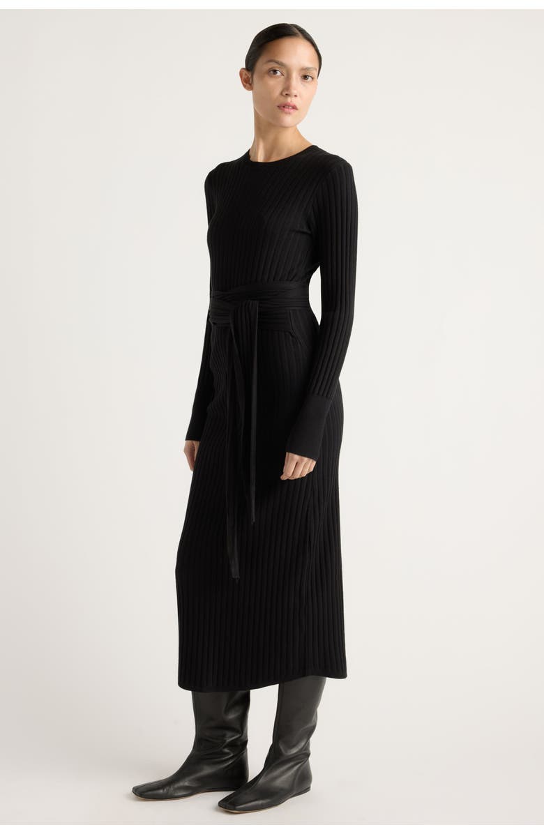 Modern Citizen Carmen Tie-Front Ribbed Dress, Alternate, color, Black