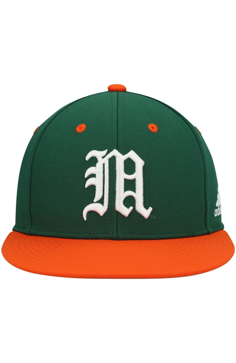 adidas Men's adidas Green Miami Hurricanes On-Field Baseball Fitted Hat, Alternate, color,