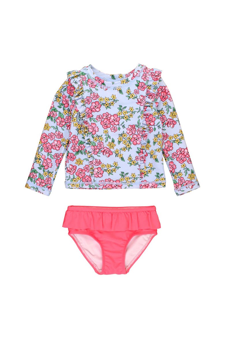 Baby Girls Princess Seam Ruffle Rash Guard 2-Piece, Main, color, Cheerful Blossoms