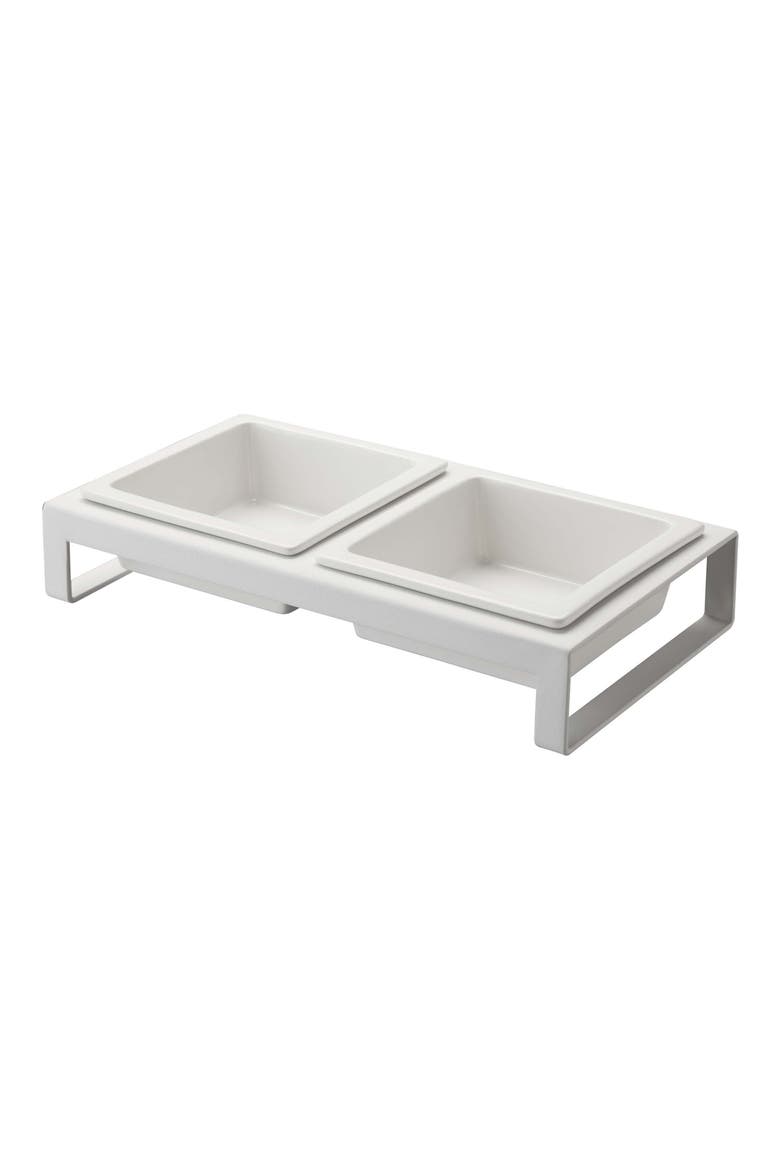 Short Elevated Double Bowl Pet Diner, Main, color, WHITE