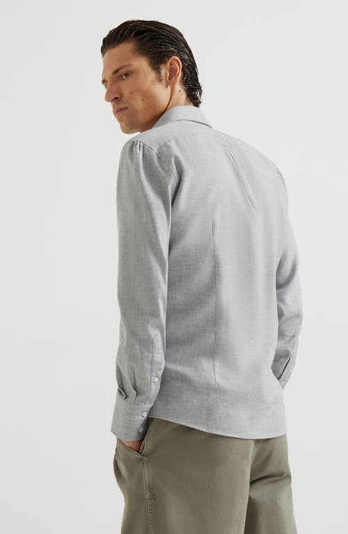 Brunello Cucinelli Cotton-blend Chevron Flannel Shirt In Gray