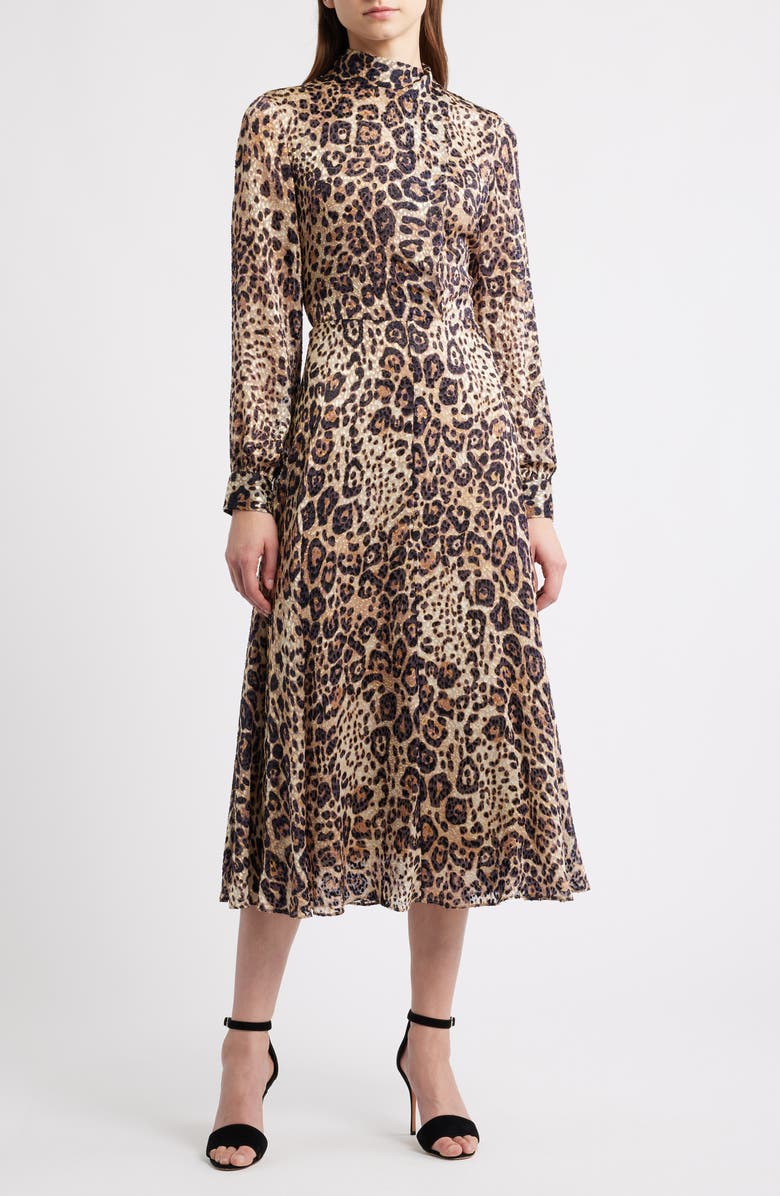 Elie Tahari The Nomi Leopard Print Long Sleeve Dress, Main, color, Imperial Leopard Brown