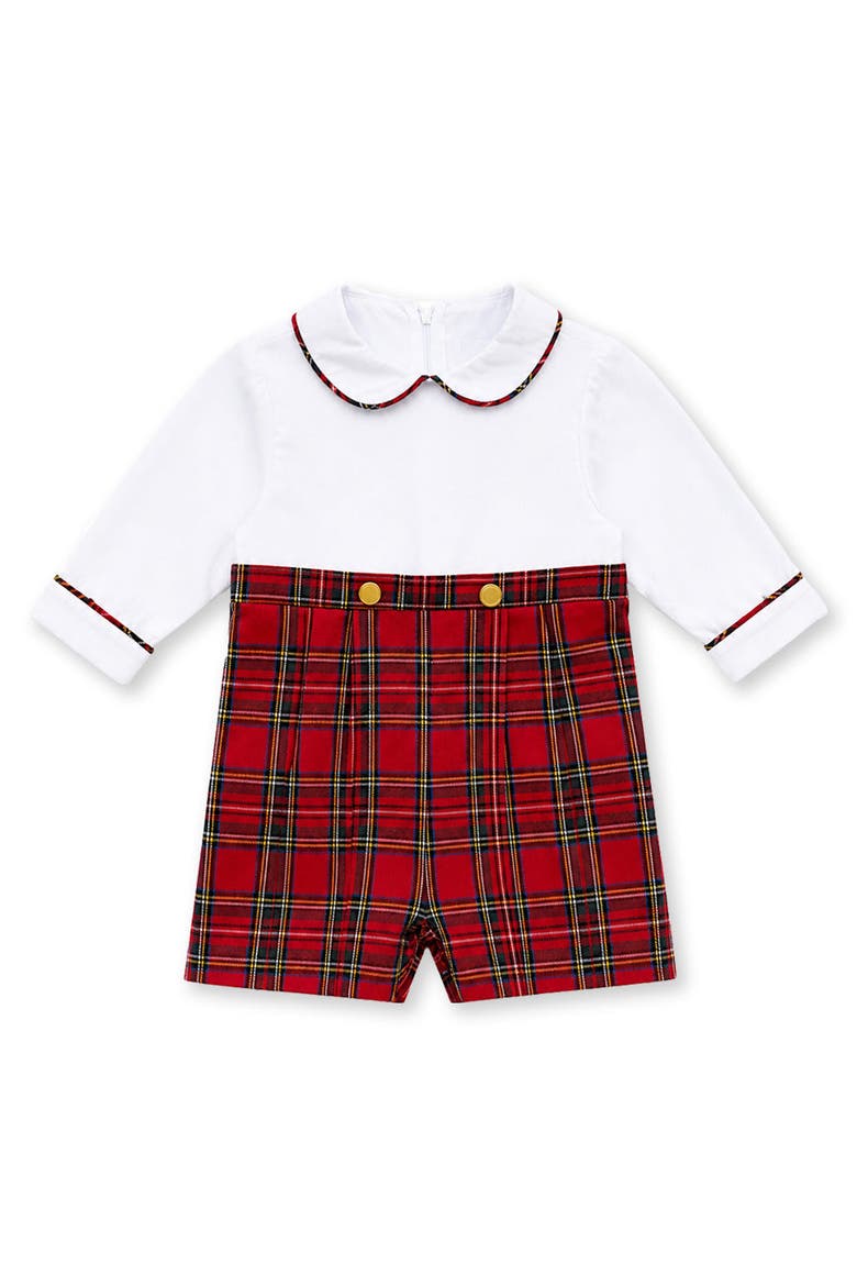 Pique & Plaid Long Sleeve Shortall, Main, color, Red Multi Plaid