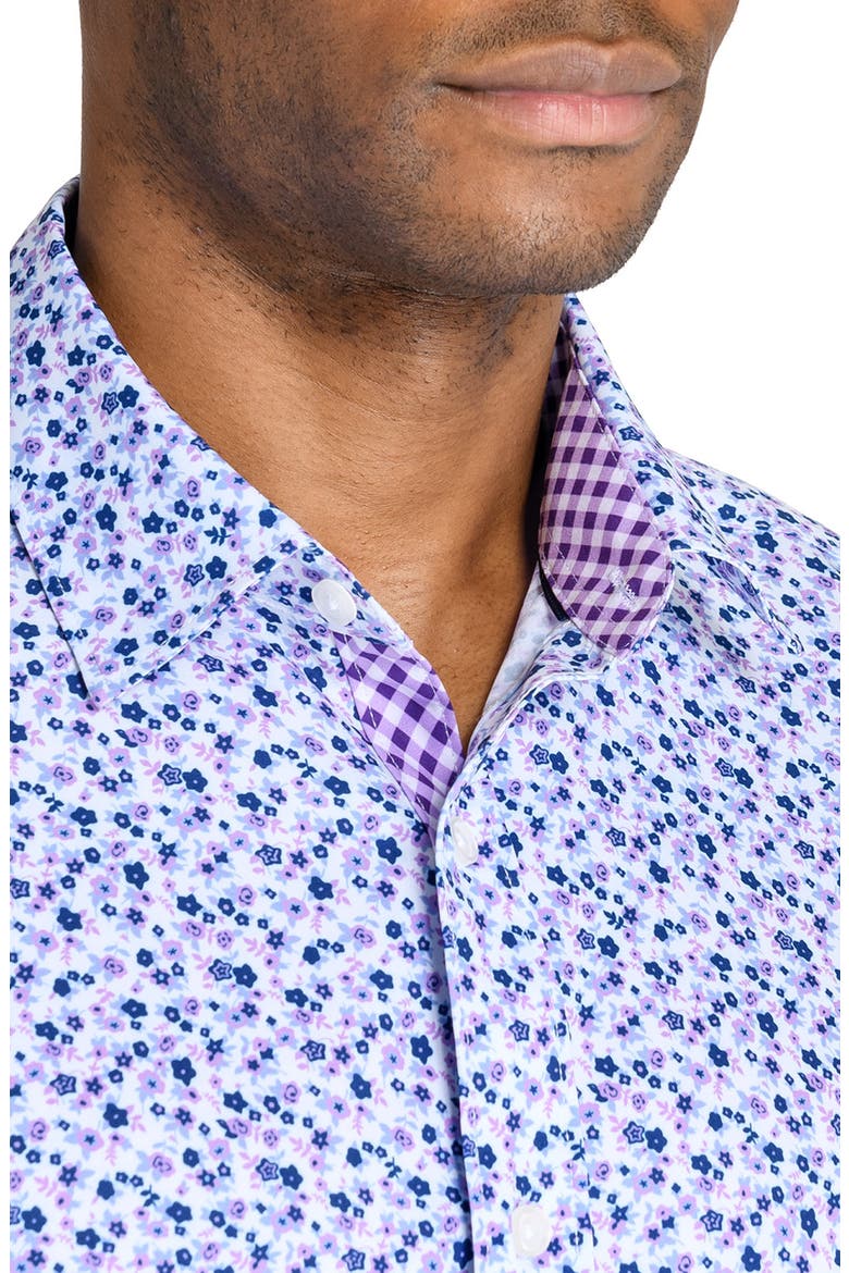 Slim Fit Ditsy Floral Recycled 4-Way Stretch Performance Long Sleeve Shirt, Alternate, color, LILAC