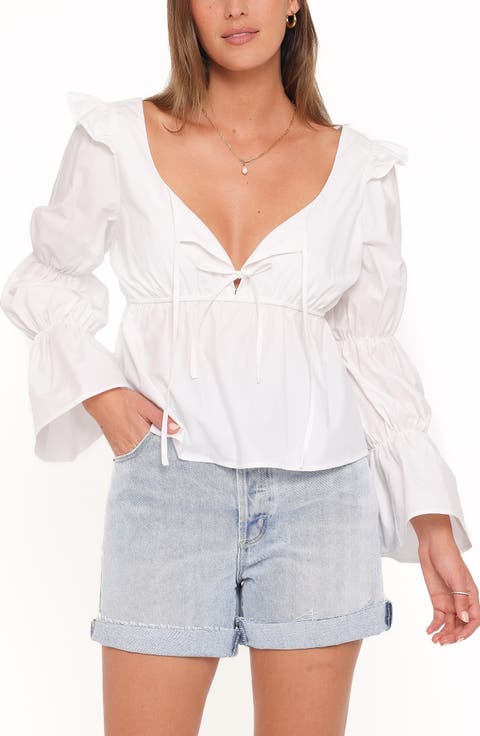 Ruffle Tie Front Peasant Top