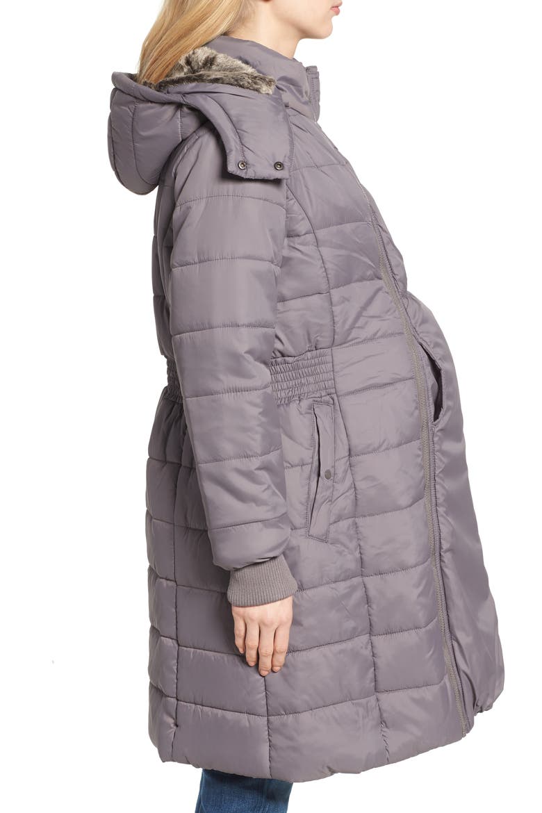 Madison Quilted 3-in-1 Maternity Puffer Coat with Faux Fur Trim, Alternate, color, GREY