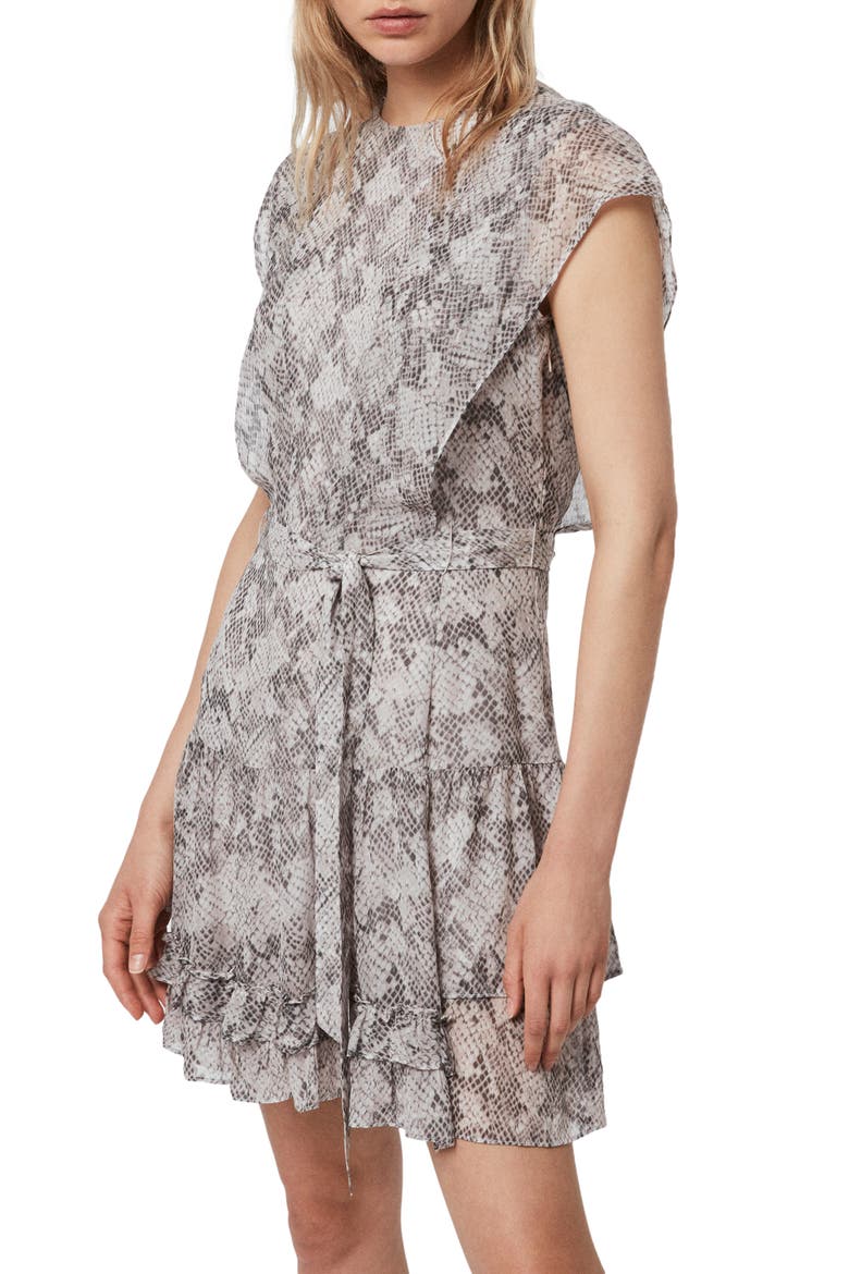 Evely Midgard Snakeskin Print Dress, Alternate, color, GREY