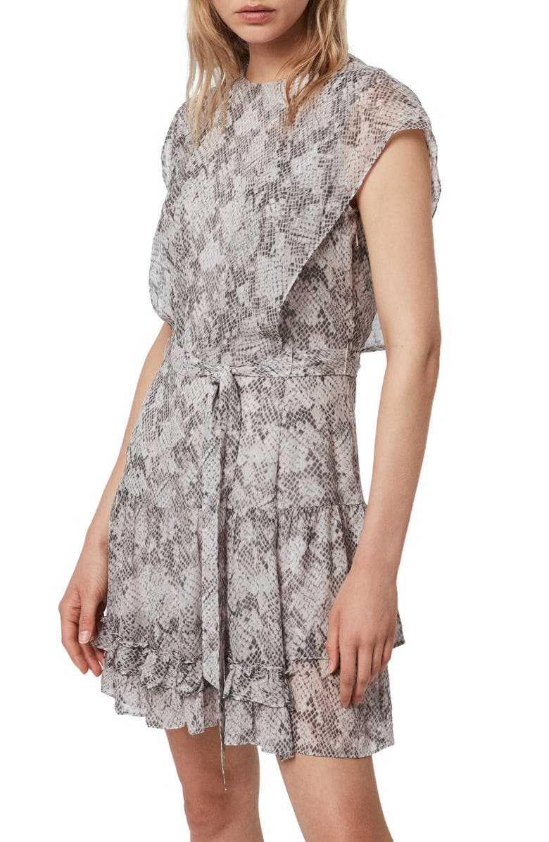AllSaints Evely Midgard Snakeskin Print Dress, Alternate, color, 