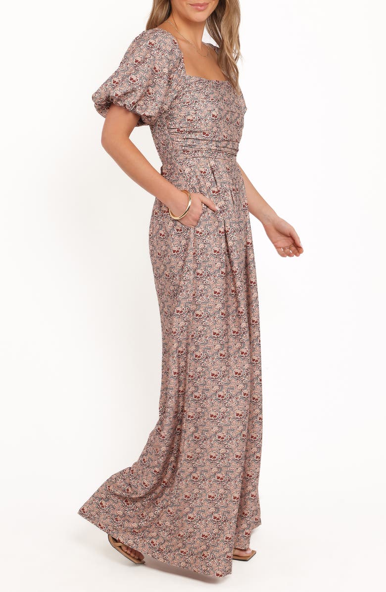 Petal & Pup Jayda Puff Sleeve Wide Leg Jumpsuit, Alternate, color, Grey Floral