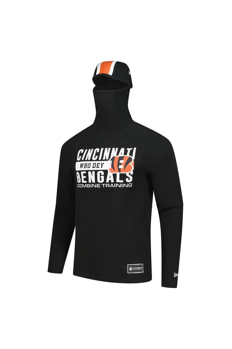 Men's New Era Black Cincinnati Bengals Functional Fandom Balaclava Helmet Stripe Tri-Blend Hoodie, Alternate, color, Black