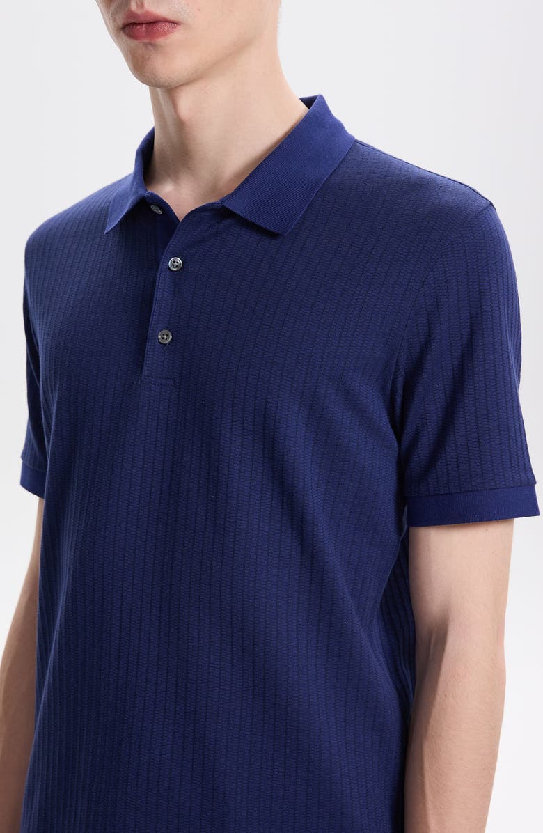 Theory Zelig Jacquard Stripe Cotton Polo, Alternate, color, Ocean/ Black