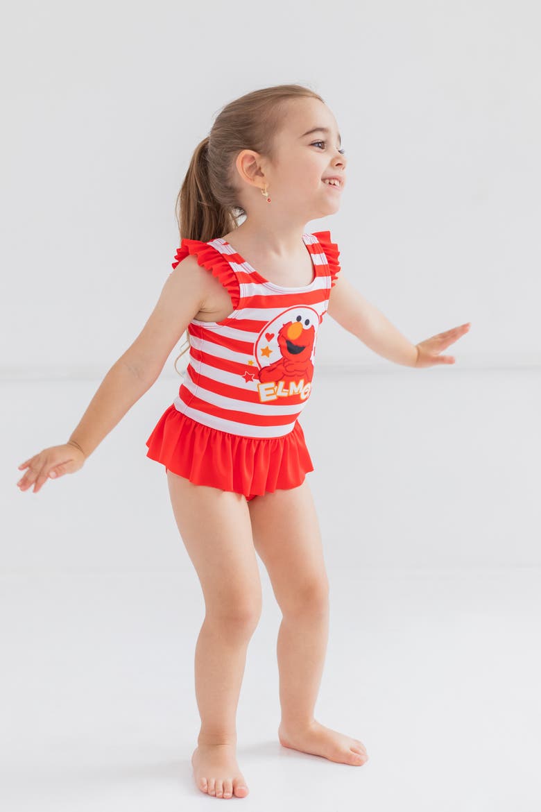 Elmo Sleeveless One-Piece Bathing Suit, Alternate, color, Elmo Red Stripe