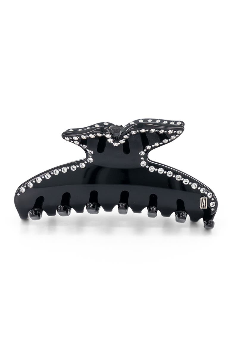 Dore acetate and crystals hair clip, Main, color, Black