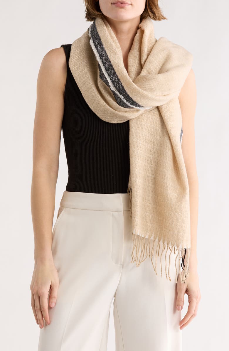 Vince Camuto Feather Soft Pin Border Scarf, Main, color, Natural
