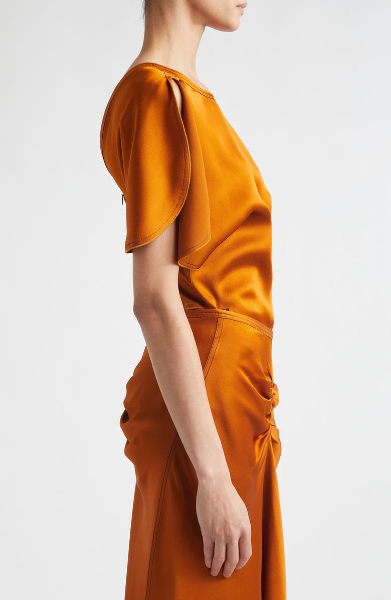Victoria Beckham Draped Crepe Back Satin Top, Alternate, color, Bronze