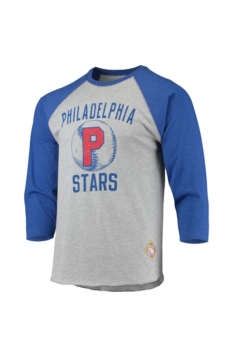 STITCHES Men's Stitches Heathered Gray/Royal Philadelphia Stars Negro League Wordmark Raglan 3/4-Sleeve T-Shirt, Alternate, color, Heather Gray