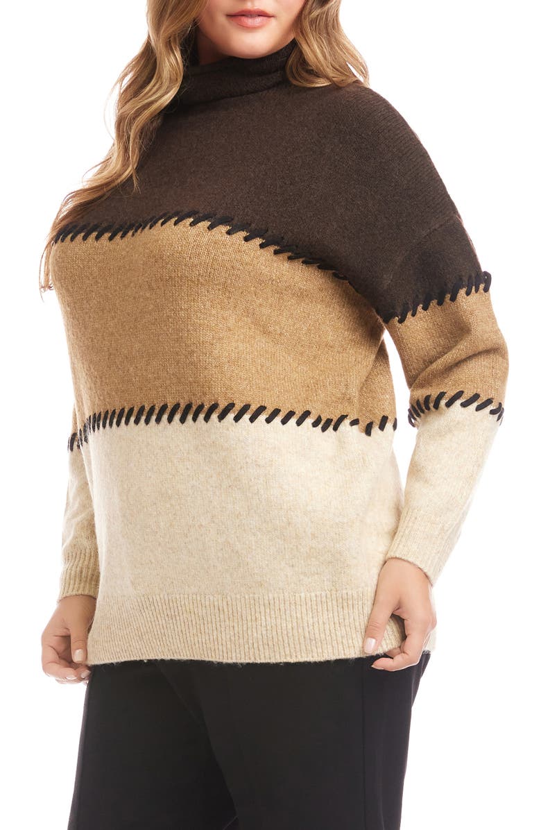 Karen Kane Colorblock Whipstitch Turtleneck Sweater, Alternate, color, Multi
