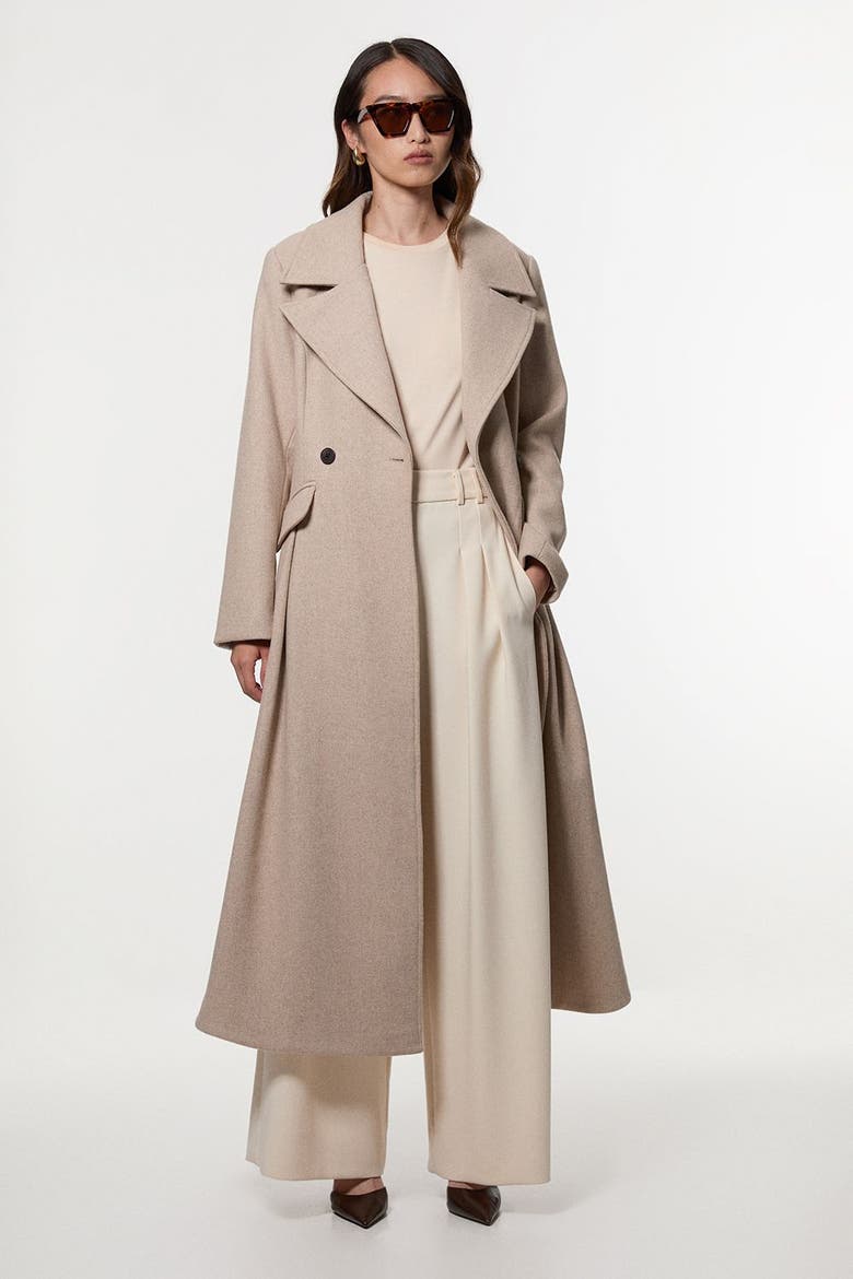 Wool Tailored Flared Skirt Midi Coat, Main, color, Oatmeal