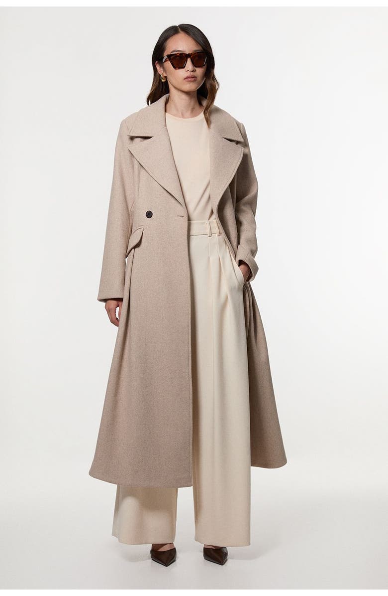 Karen Millen Wool Tailored Flared Skirt Midi Coat, Main, color, Oatmeal