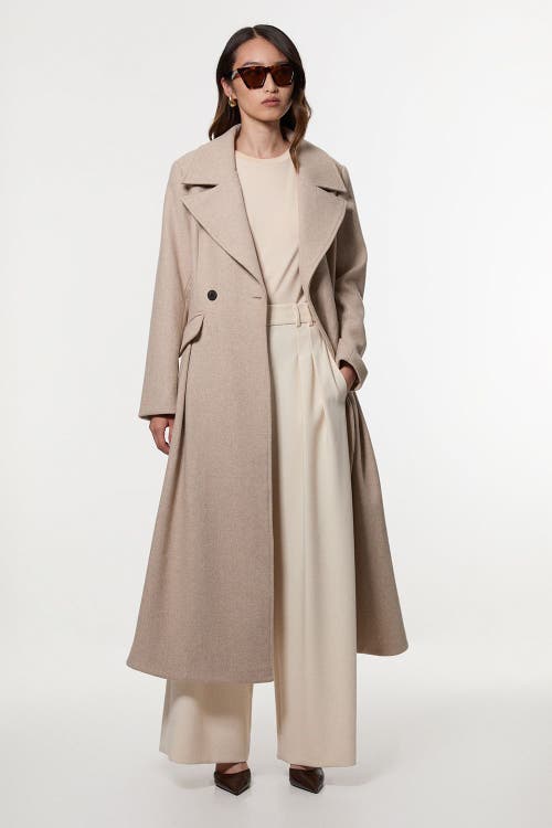 Karen Millen Wool Tailored Flared Skirt Midi Coat In Brown