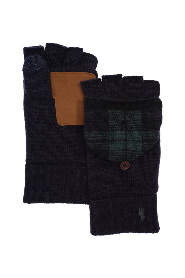 Plaid Mitt Convertible Glove, Main, color, Collection Navy