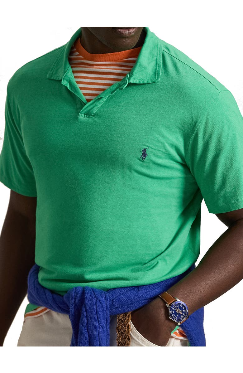 Polo Ralph Lauren Big & Tall Cotton-Blend Johnny Collar Polo Shirt, Alternate, color, Summer Emerald