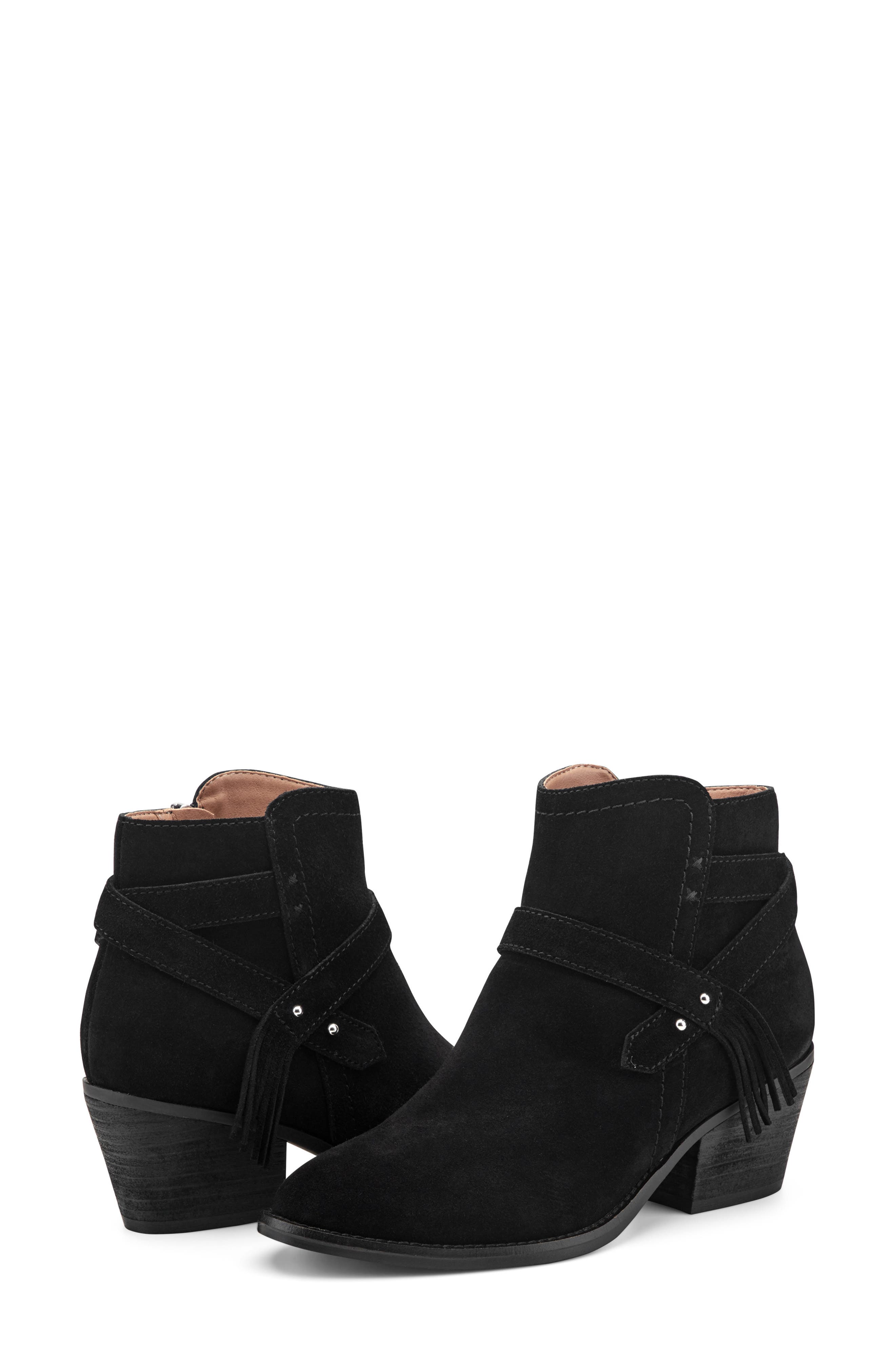 Corbin Fringe Strap Ankle Bootie, Alternate, color, BLACK