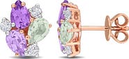 DELMAR Green Quartz Amethyst & White Topaz Cluster Stud Earrings