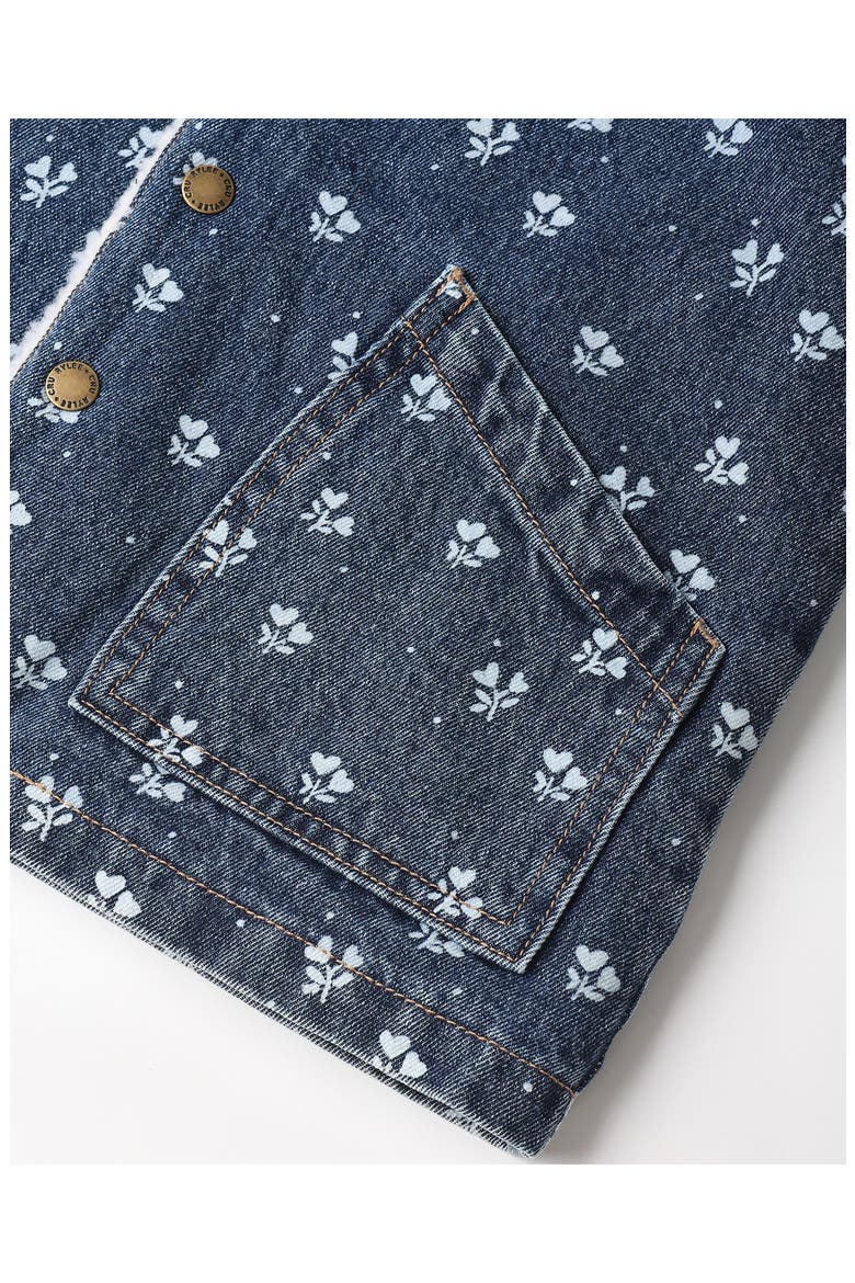 Heart Ditsy Genuine Shearling Trim Denim Chore Coat, Alternate, color, INDIGO