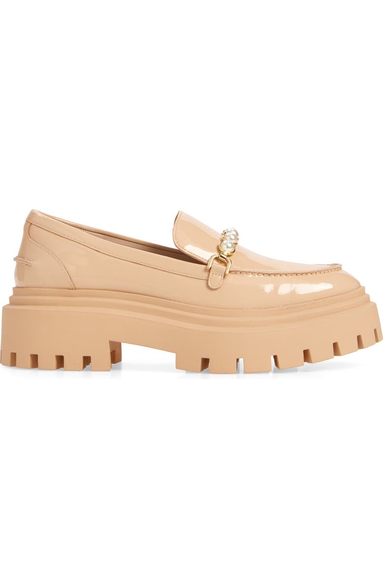 Stuart Weitzman Perla Imitation Pearl Lug Sole Loafer, Alternate, color, Golden Beige