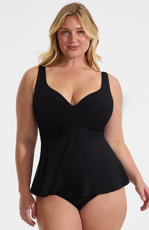 Plus Size Sweetheart Belted Flutter Tankini