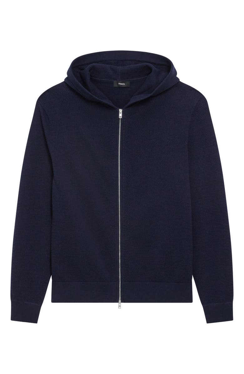 Theory Myhlo Perforated Waffle Cotton Zip Hoodie, Alternate, color, Baltic
