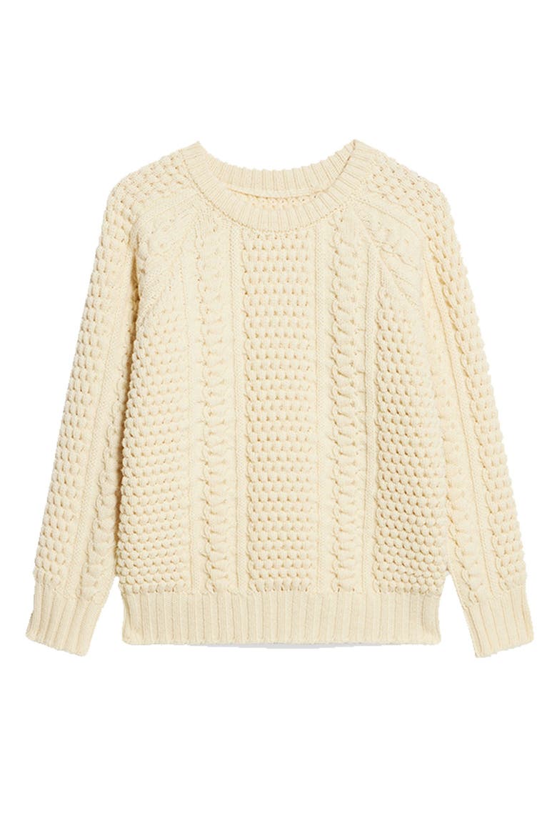 Aston Cable Knit Wool Crewneck Sweater, Main, color, WHITE