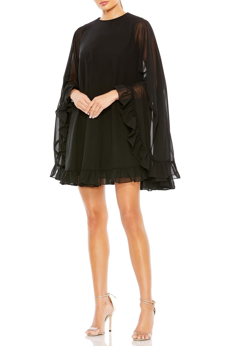 Mac Duggal Ruffle Long Sleeve Chiffon Trapeze Minidress, Main, color, 