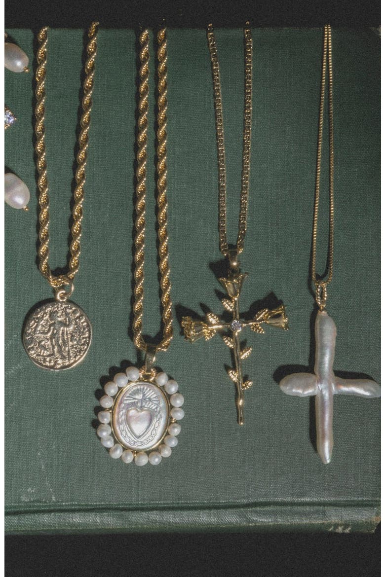 Esther Freshwater Pearl Cross Pendant Necklace, Alternate, color, GOLD
