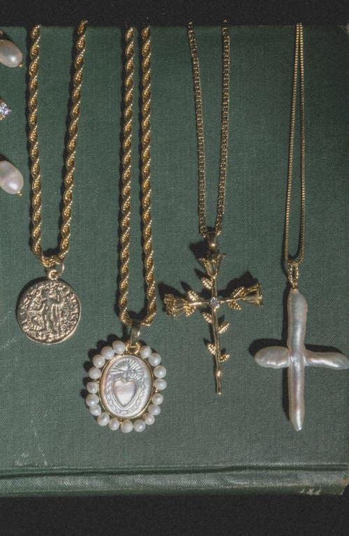 Child Of Wild Esther Freshwater Pearl Cross Pendant Necklace In Gold