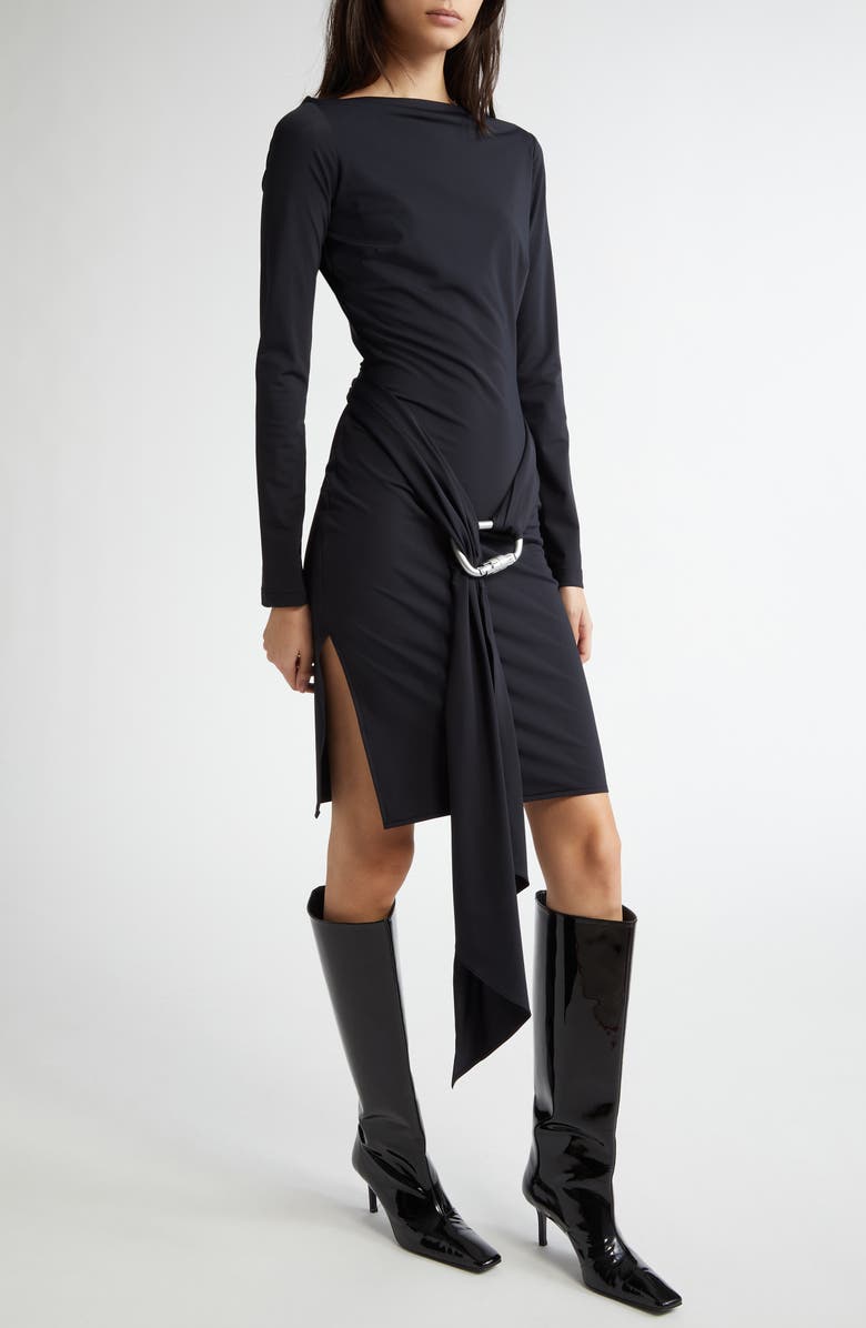 CONNER IVES Carabiner Sash Long Sleeve Stretch Jersey Dress, Alternate, color, 