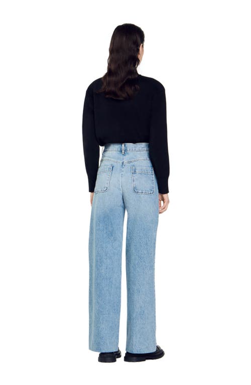 Sandro Oslo High Waist Cotton Denim Jeans In Blue Jean
