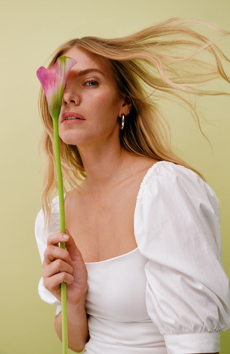 Marcella Alana Mixed Media Puff Sleeve Top, Alternate, color, Off White