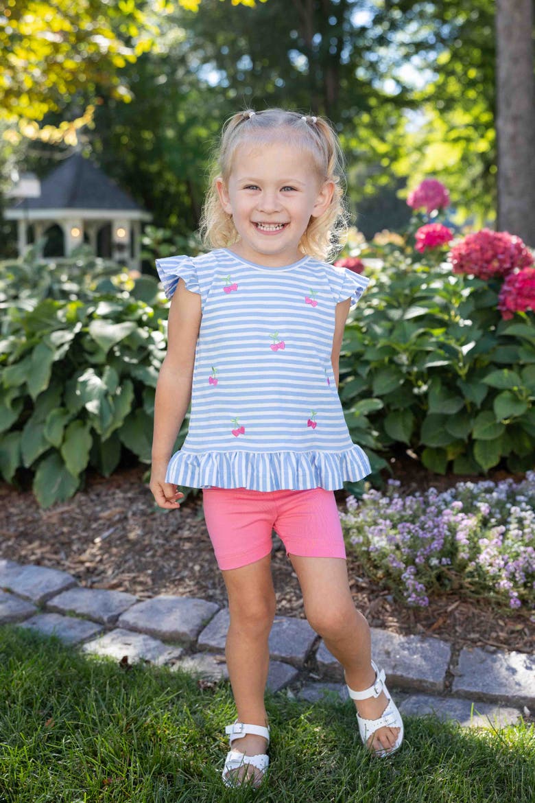 Knit Short Set With Embroidered Heart Cherries, Alternate, color, Blue/White/Pink