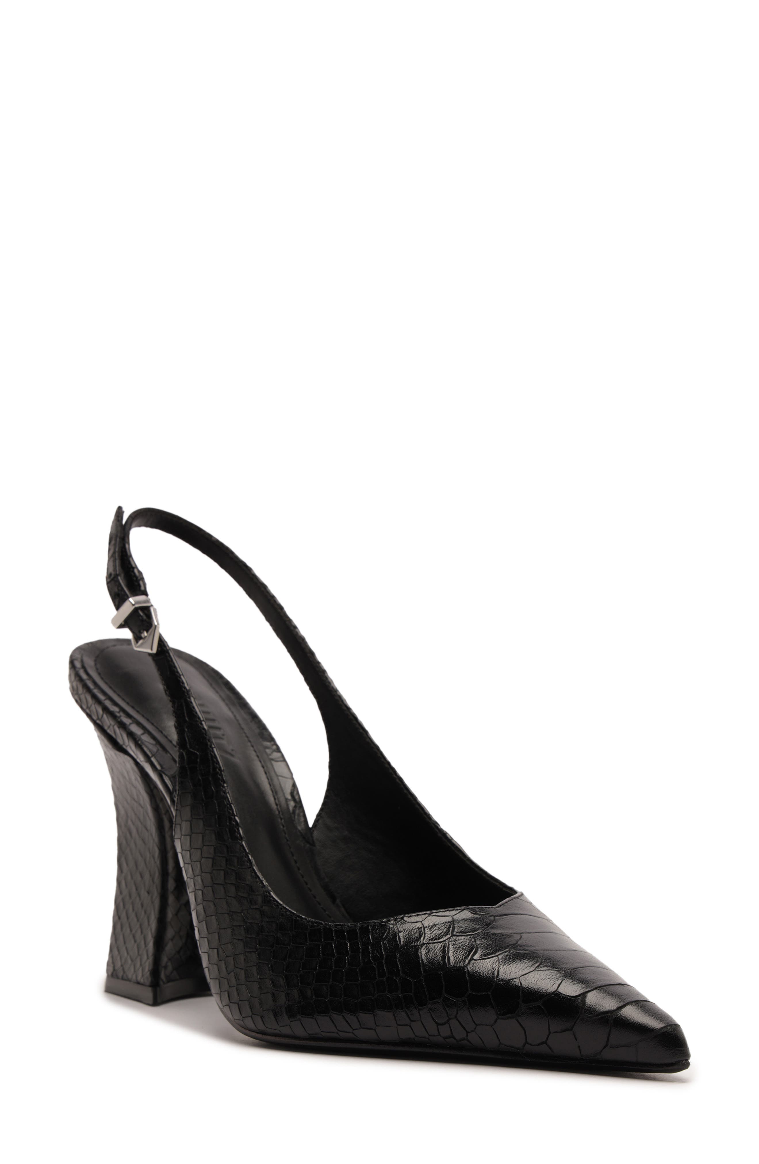 Schutz Michelle Snakeskin Embossed Slingback Pump, Main, color, Black