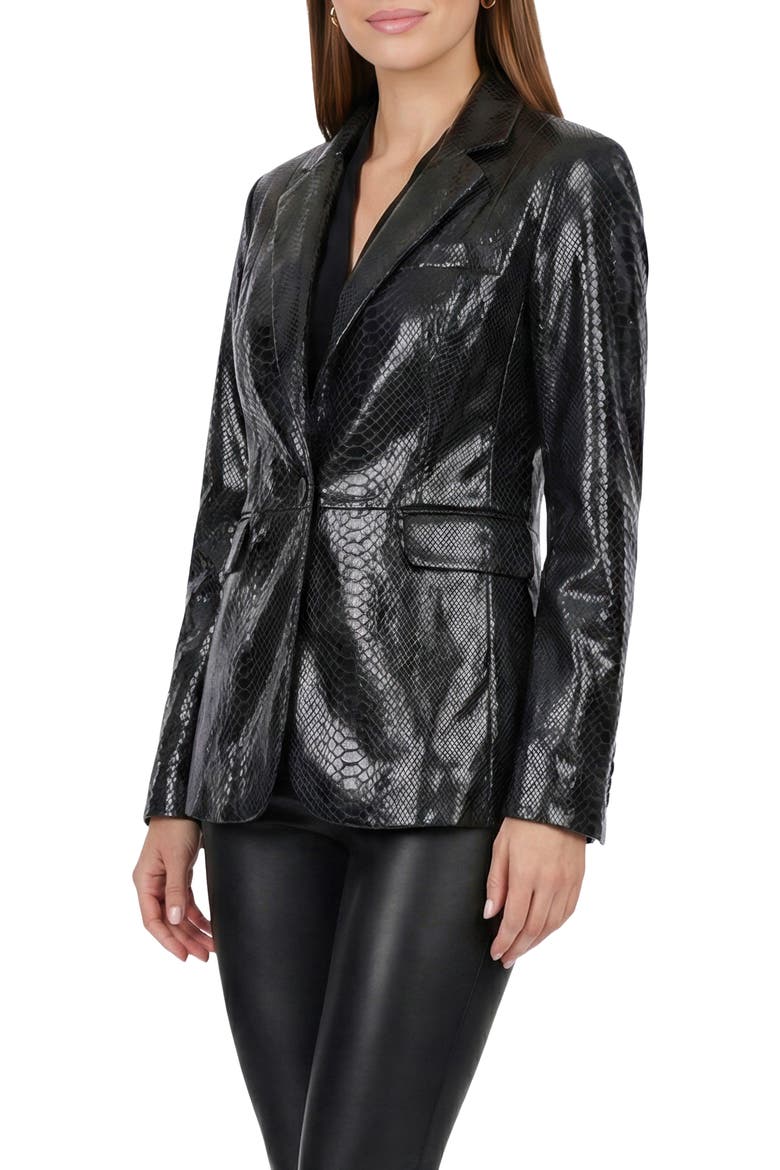 Genuine Metis Suede Pythn Printed Single Breasted Blazer, Alternate, color, ANTHRACITE