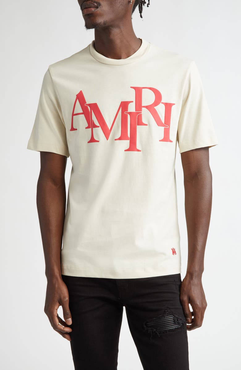 AMIRI Staggered Logo Graphic T-Shirt, Main, color, Birch
