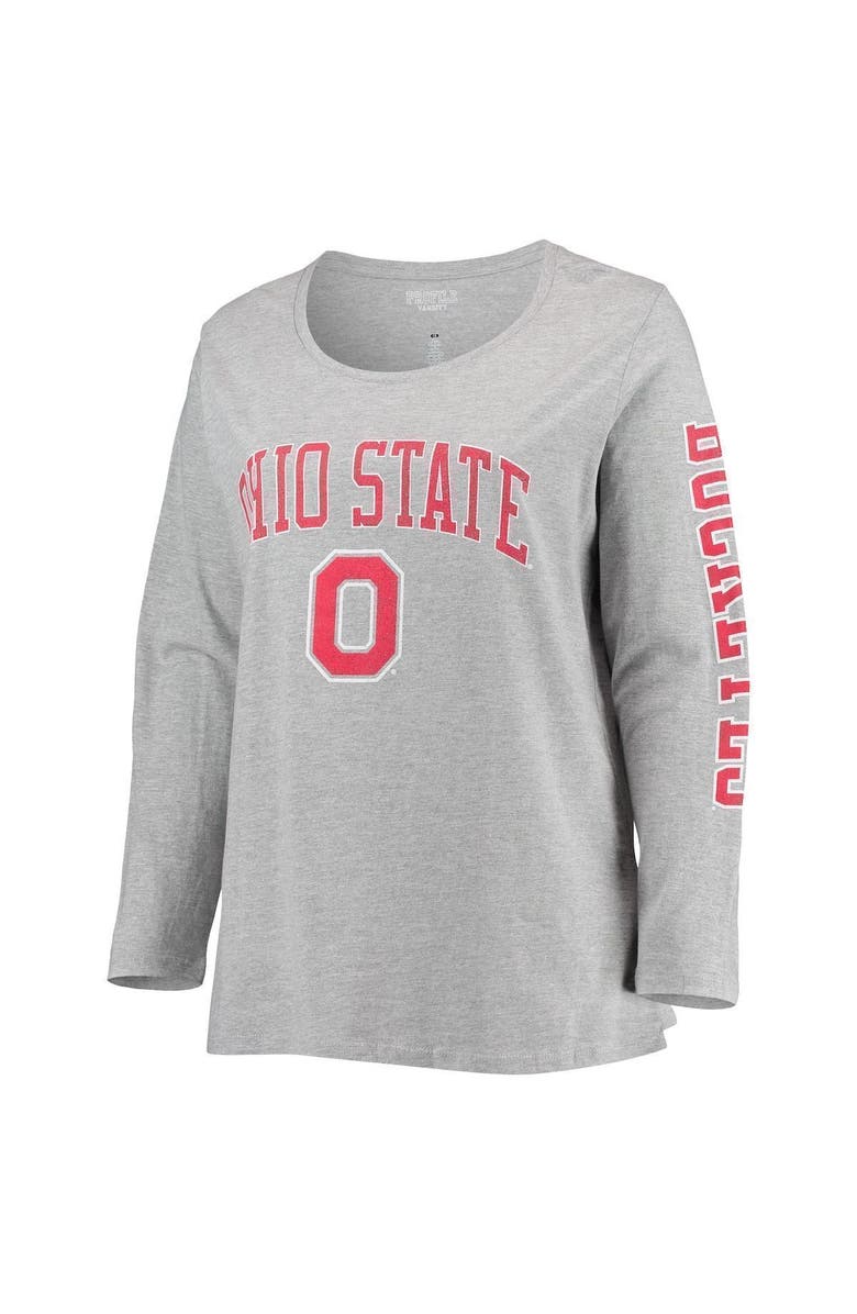 PROFILE Women's Heathered Gray Ohio State Buckeyes Plus Size Campus Arch Logo 2-Hit Scoop Neck Long Sleeve T-Shirt, Alternate, color, 
