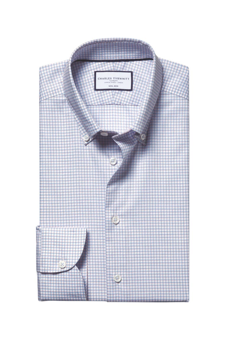 Charles Tyrwhitt Non-Iron Pinpoint Oxford Check Shirt, Alternate, color, Light Blue