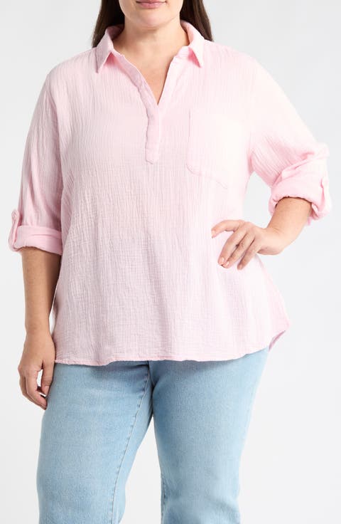 Lenora Cotton Gauze Popover Top (Plus)