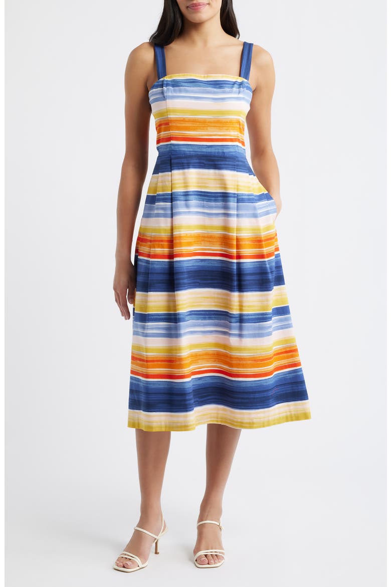 Stripe Cotton Blend Midi Dress, Main, color, ORANGE MULTI