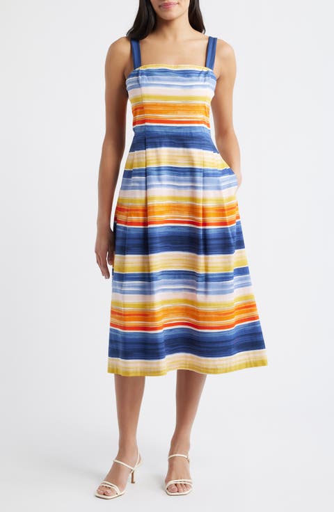 Stripe Cotton Blend Midi Dress