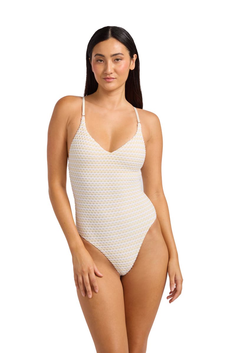 Seafolly Mesh Effect One-Piece Swimsuit, Alternate, color, Ecru