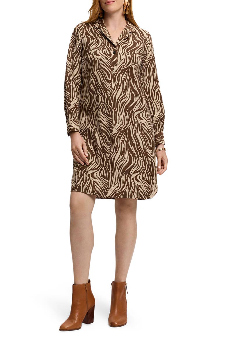 Sloane Zebra Print Long Sleeve Shirtdress, Main, color, BROWN